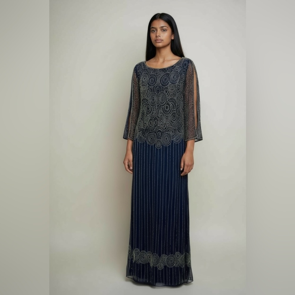 NWT Pisarro Nights Beaded Embellished Blouson Gown 8, 24W - Picture 8 of 8